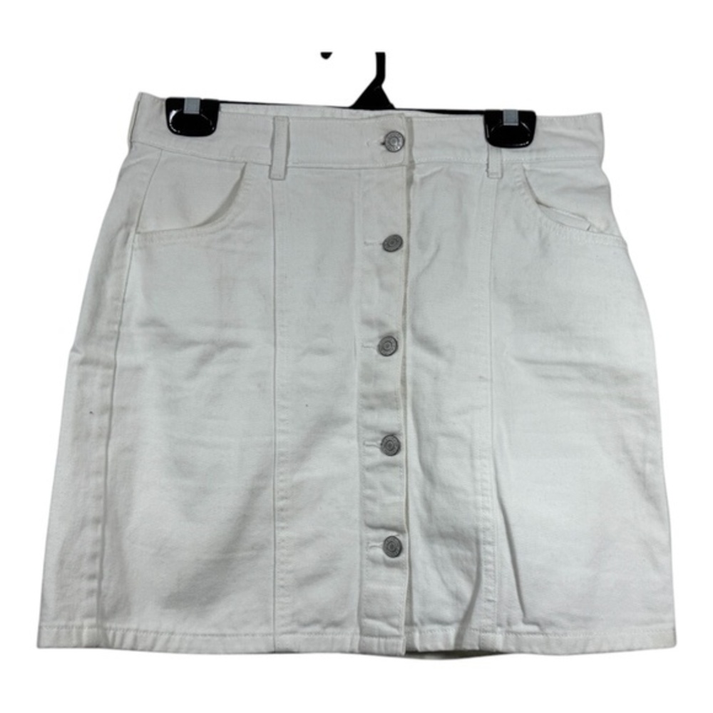 Denim Skirt Womens Large White Y2K Mini Button Pockets Short 80s